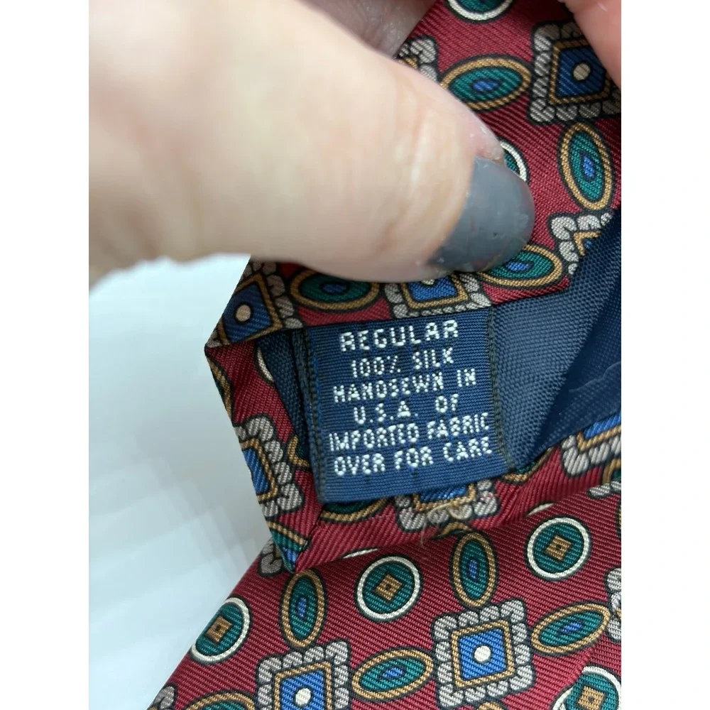 Lands' End 100% Silk, Red/Green/Blue/Geometric Pattern Necktie